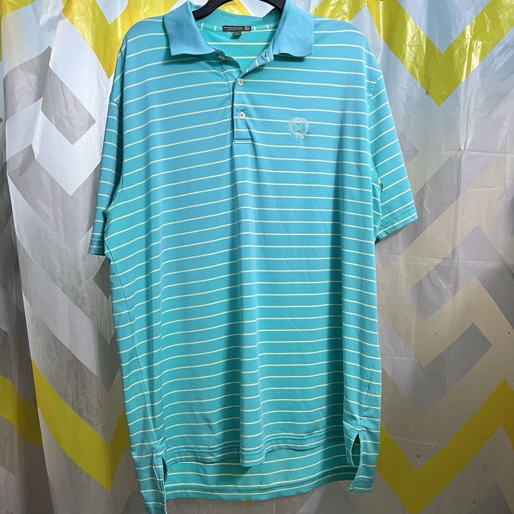 Peter Millar Summer Comfort Mens Polo Shirt Green Yellow Striped Size Large